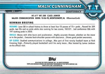 2021-22 Bowman University - Chrome Pink #11 Malik Cunningham Back