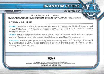 2021-22 Bowman University - Chrome Pink #33 Brandon Peters Back