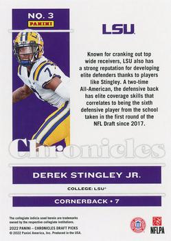 2022 Panini Chronicles Draft Picks #3 Derek Stingley Jr. Back
