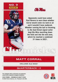 2022 Panini Chronicles Draft Picks #9 Matt Corral Back