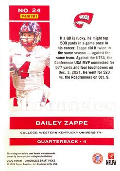 2022 Panini Chronicles Draft Picks #24 Bailey Zappe Back