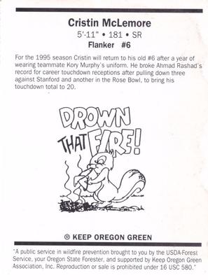 1995 Oregon Ducks Smokey #NNO Cristin McLemore Back