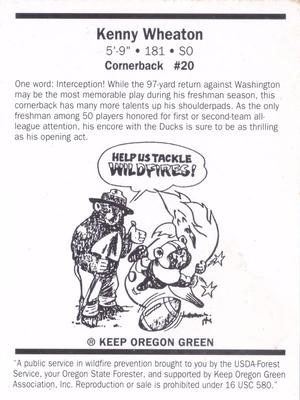 1995 Oregon Ducks Smokey #NNO Kenny Wheaton Back