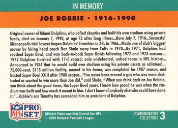 1990 Pro Set - Commemorative Collectibles #3 Joe Robbie Back