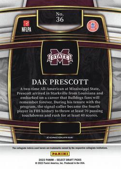 2022 Panini Select Draft Picks #36 Dak Prescott Back