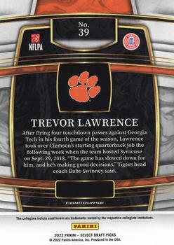 2022 Panini Select Draft Picks #39 Trevor Lawrence Back