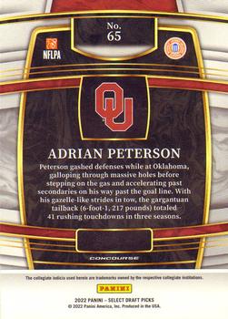 2022 Panini Select Draft Picks #65 Adrian Peterson Back