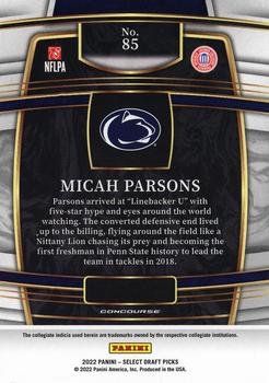 2022 Panini Select Draft Picks #85 Micah Parsons Back