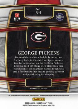 2022 Panini Select Draft Picks #94 George Pickens Back