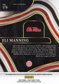2022 Panini Select Draft Picks #178 Eli Manning Back