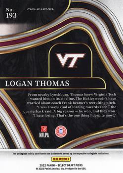 2022 Panini Select Draft Picks #193 Logan Thomas Back