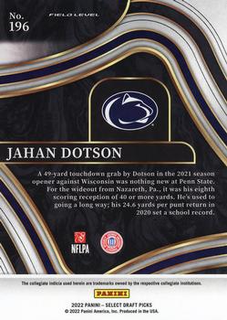 2022 Panini Select Draft Picks #196 Jahan Dotson Back