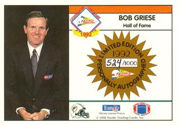 1992 Pacific - Bob Griese Autograph #NNO Bob Griese Back