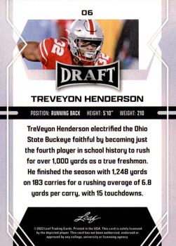 2022 Leaf Draft - Blue #06 TreVeyon Henderson Back