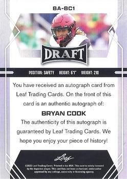 2022 Leaf Draft - Autographs #BA-BC1 Bryan Cook Back