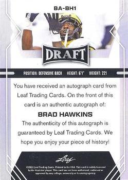 2022 Leaf Draft - Autographs #BA-BH1 Brad Hawkins Back