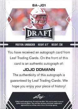 2022 Leaf Draft - Autographs #BA-JD1 Jojo Domann Back