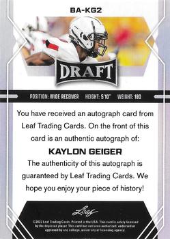 2022 Leaf Draft - Autographs #BA-KG2 Kaylon Geiger Back