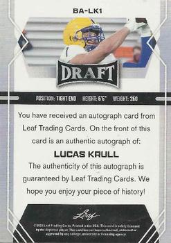 2022 Leaf Draft - Autographs #BA-LK1 Lucas Krull Back