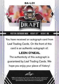 2022 Leaf Draft - Autographs #BA-LO1 Leon O'Neal Back