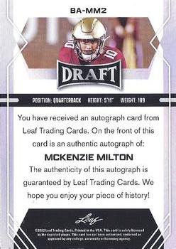2022 Leaf Draft - Autographs #BA-MM2 McKenzie Milton Back