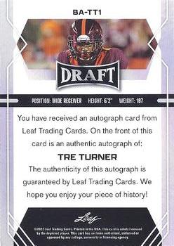 2022 Leaf Draft - Autographs #BA-TT1 Tre Turner Back