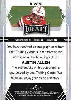 2022 Leaf Draft - Autographs Red #BA-AA1 Austin Allen Back