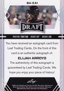 2022 Leaf Draft - Autographs Red #BA-EA1 Elijah Arroyo Back