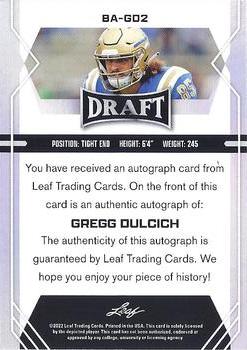2022 Leaf Draft - Autographs Red #BA-GD2 Gregg Dulcich Back