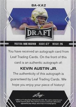 2022 Leaf Draft - Autographs Red #BA-KA2 Kevin Austin Jr. Back