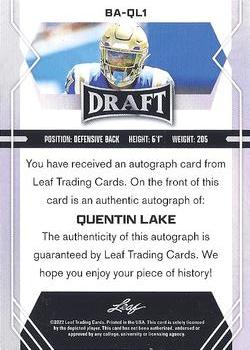 2022 Leaf Draft - Autographs Red #BA-QL1 Quentin Lake Back