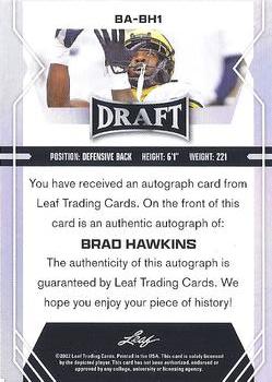 2022 Leaf Draft - Autographs Gold #BA-BH1 Brad Hawkins Back