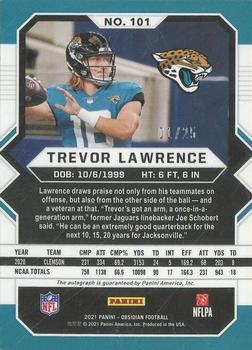 2021 Panini Obsidian - Rookie Autos Electric Etch Green #101 Trevor Lawrence Back