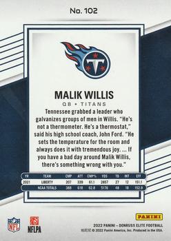 2022 Donruss Elite #102 Malik Willis Back
