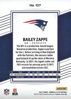 2022 Donruss Elite #107 Bailey Zappe Back