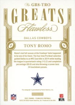 2021 Panini Flawless - Greats Ruby #GR8-TRO Tony Romo Back