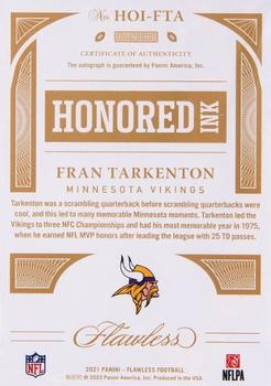 2021 Panini Flawless - Honored Ink Platinum #HOI-FTA Fran Tarkenton Back