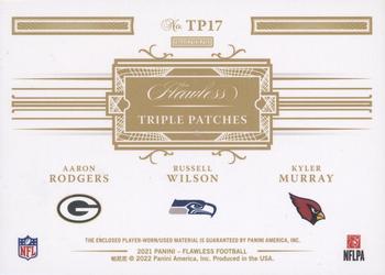 2021 Panini Flawless - Triple Patches Emerald #TP17 Aaron Rodgers / Russell Wilson / Kyler Murray Back