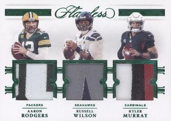 2021 Panini Flawless - Triple Patches Emerald #TP17 Aaron Rodgers / Russell Wilson / Kyler Murray Front