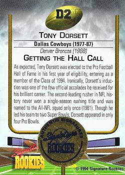 1994 Signature Rookies - Tony Dorsett Autographs #D2 Tony Dorsett Back