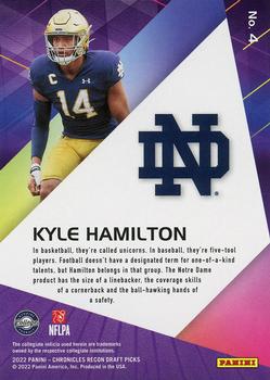 2022 Panini Chronicles Draft Picks - Recon Blue #4 Kyle Hamilton Back