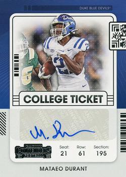 2022 Panini Chronicles Draft Picks - Contenders College Ticket Autograph #CCT-MDU Mataeo Durant Front