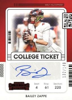 2022 Panini Chronicles Draft Picks - Contenders College Ticket Autograph Red #CCT-BZA Bailey Zappe Front