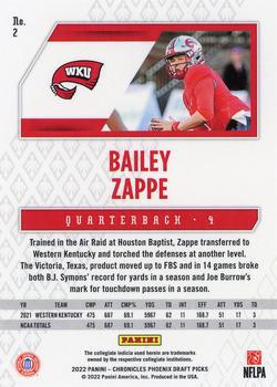 2022 Panini Chronicles Draft Picks - Phoenix #2 Bailey Zappe Back