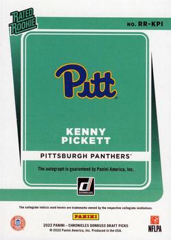 2022 Panini Chronicles Draft Picks - Donruss Rated Rookie Autographs Blue #RR-KPI Kenny Pickett Back