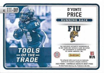 2022 Panini Chronicles Draft Picks - Absolute Tools of the Trade Triple Brand Logo Autograph #TTT-DVP D'Vonte Price Back
