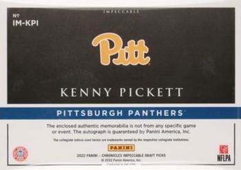 2022 Panini Chronicles Draft Picks - Impeccable Elegance Jersey Autograph Conference Patch #IM-KPI Kenny Pickett Back