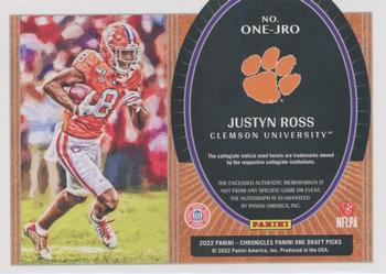 2022 Panini Chronicles Draft Picks - One Quad Patch Autograph Prime #ONE-JRO Justyn Ross Back