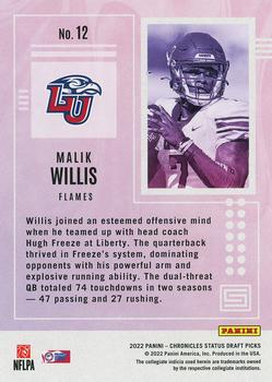 2022 Panini Chronicles Draft Picks - Status Purple #12 Malik Willis Back