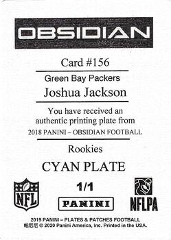 2020 Panini Plates & Patches - 2018 Obsidian Rookies Printing Plate Cyan #156 Joshua Jackson Back